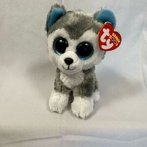 NWT Ty Beanie Boos “Slush” Siberian Husky Puppy Dog Blue Glitter Eyes 6”